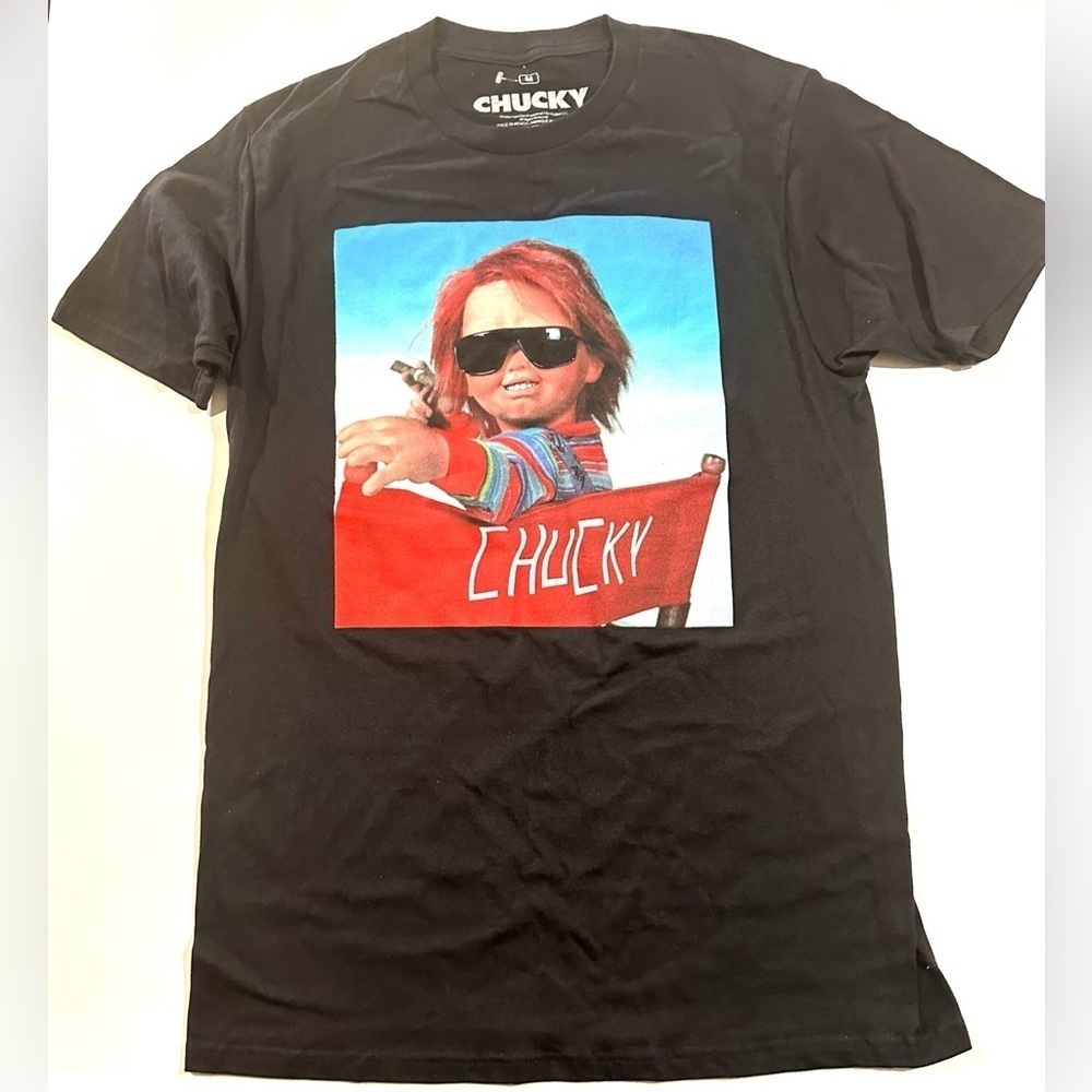 NEW Chucky Shirt Adult Black Short Sleeve Size M “Chucky in Directors Chair Tee